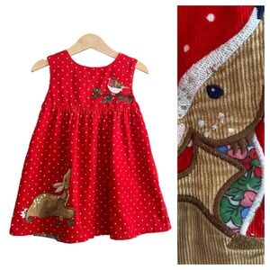 Mini Boden Red Polka Dot Dress with Embroidered Animals